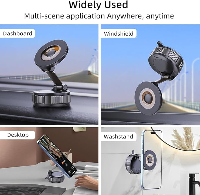 Magnetic Suction Phone Holders for Your Car, 360°Adjustable Magnetic Car Phone Holder，Suction Cup Phone Mount for Your Car/Gym/Mirror,Phone Car Mount Compatible iPhone & Android(Black)