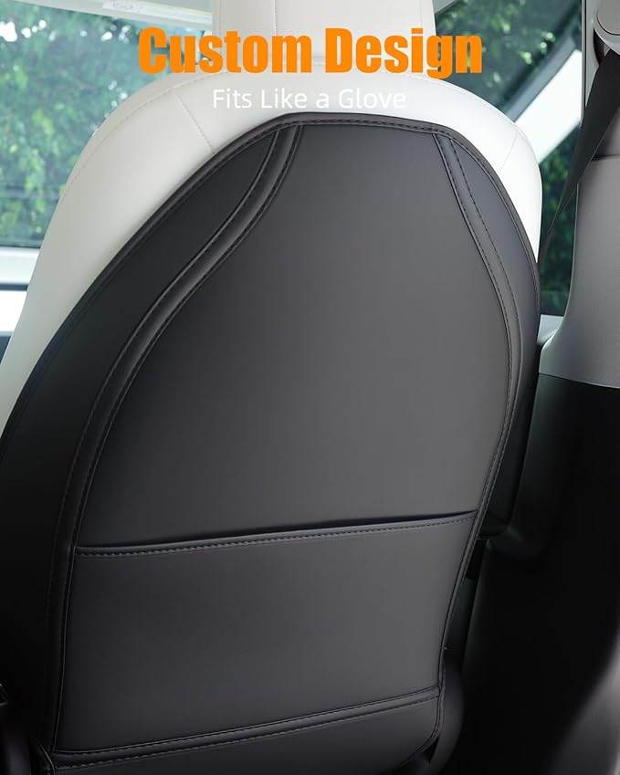Leather Seat Back Protector Designed for Tesla Model Y Model 3 Model S/X Accessories(Includes 2025 Model Y & 2024-2025 Model 3 Highland), Wear-Resistant Kick Mats with Organizer Pocket, Set of 2