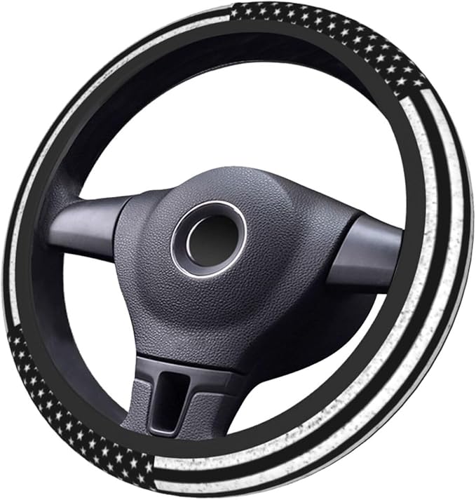 Black American Flag Vintage Steering Wheel Cover American Flag Steering Wheel Cover Anti-Slip Breathable Universal for 15 Inch Car Wheel Cover with 2 Pieces Car Coasters Suitable for Men Women