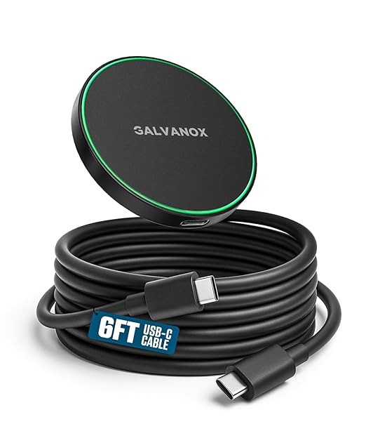 Galvanox Stick-On Magnetic Wireless Charger, Compatible with MagSafe (15W) iPhone Fast Charging, Low-Profile Pad for Wall, Home Office, Magnet Car Mount with Removable USB-C (Adhesive Mounting)