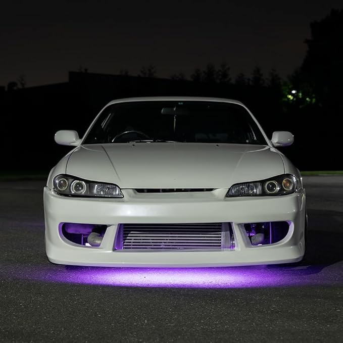 LEDGlow 4pc Purple Flexible Car Slimline LED Underbody Underglow Accent Neon Lighting Kit - 4 Unique Patterns - Water Resistant, Low Profile Tubes - Includes Control Box & Remote
