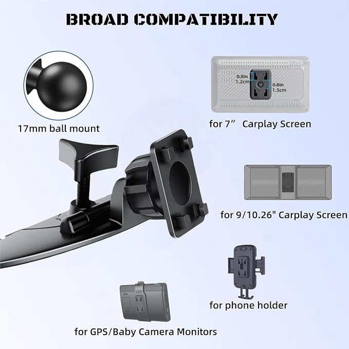CD Slot Mount for Carplay Screen 17mm Ball Adapter with 4-Button Lock Compatible with 7-10.26 Inch Portable Car Play Baby Camera Monitors Cell Phone Replacement Cd Mount