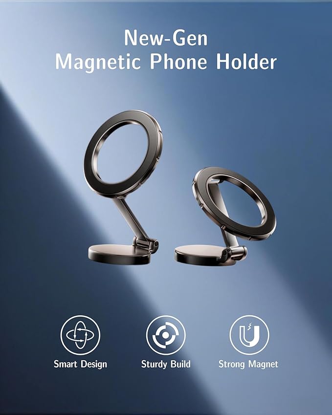 AAF for MagSafe Car Mount, Ultra-Strong Magnetic Phone Holder for Car &Bed &Desk Compact Dashboard Windshield, All Metal 360°Free Rotation [One-Hand Adjustable] Foldable, Easy Setup for iPhone Android