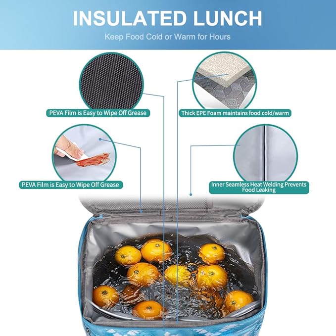 iknoe Large Cooler Bag Collapsible 24 Can Insulated Bags Leakproof Lunch Cooler Tote with Multi-Pockets for Adult Insulated Thermal Bag for Beach, Picnic, Office Work, Blue White