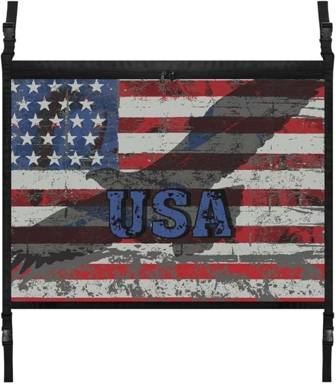 USA Flag Print Car Roof Seat Organizer Hanging Car Storage Bag Inner Car Accessories Storage for Kids Pets' Items for Travel