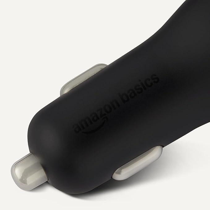 Amazon Basics Fast-Charging Car Charger, Dual-Port, 1 USB-C + 1 USB-A, 32W, Multi-Device Compatibility, Safety Features, Black