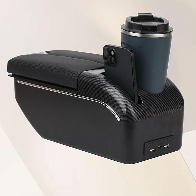 AULPHIKE Compatible with Nissan March Micra Armrest 2011-2016 Car Center Console Organizer Armrests Double Door Storage with USB Ports（Black Style）