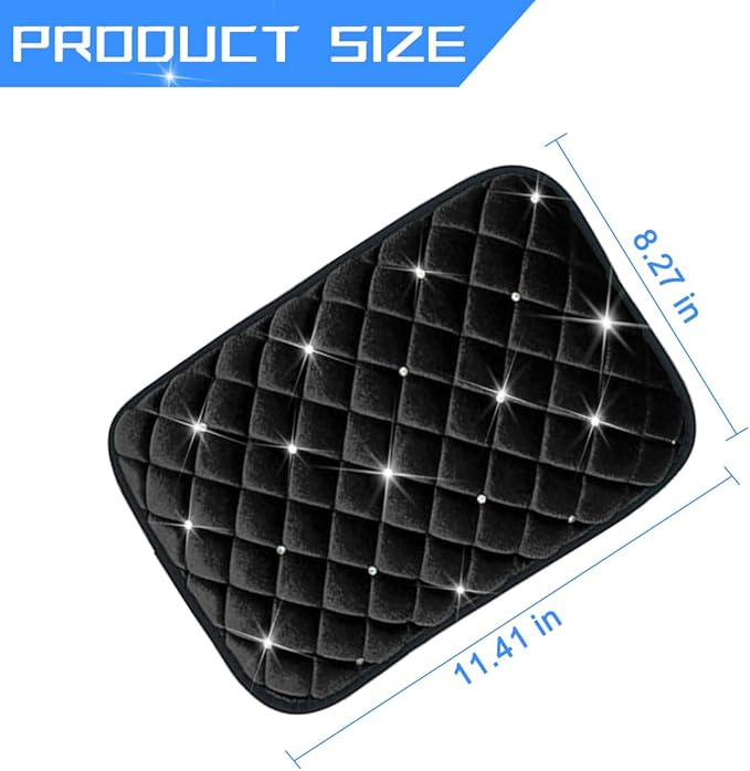 Mandark Bling Car Center Console Cover, Crystal Rhinestone Fluffy Automotive Armrest Seat Box Cushion Pad, Soft Comfortable Diamond Arm Rest Protection Mat, Universal Vehicle Accessories (Black)