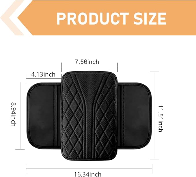 Car Center Console Pad, Leather Car Armrest Box Pad Cover, Vehicle Armrest Protector Cushion with 2 Storage Bags, Universal Arm Rest Pad for Car Interior Accessories Protect (Black)