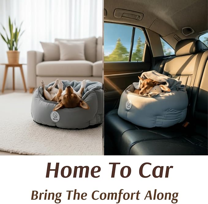 Orthopedic Dog Car Seat for Small Breeds - Original Calming Burrow Nest for Car Anxiety Relief - 6” Memory Foam Booster & Travel Bed - for Dogs Under 25lbs, Frenchie, Chihuahua