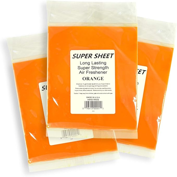 Super Sheet Large (8"x7") Under Seat Car Air Freshener, 3-PACK (Orange)