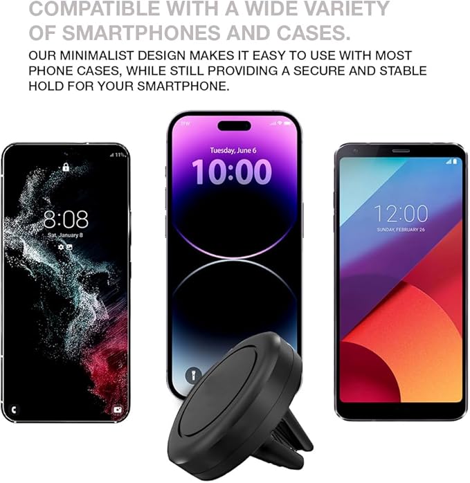 Universal Smartphone Holder - Air Vent Magnetic Car Mount (4 Pack Black) Compatible with iPhone 12/13/14/15/16 & Galaxy LG Android Cell Phone