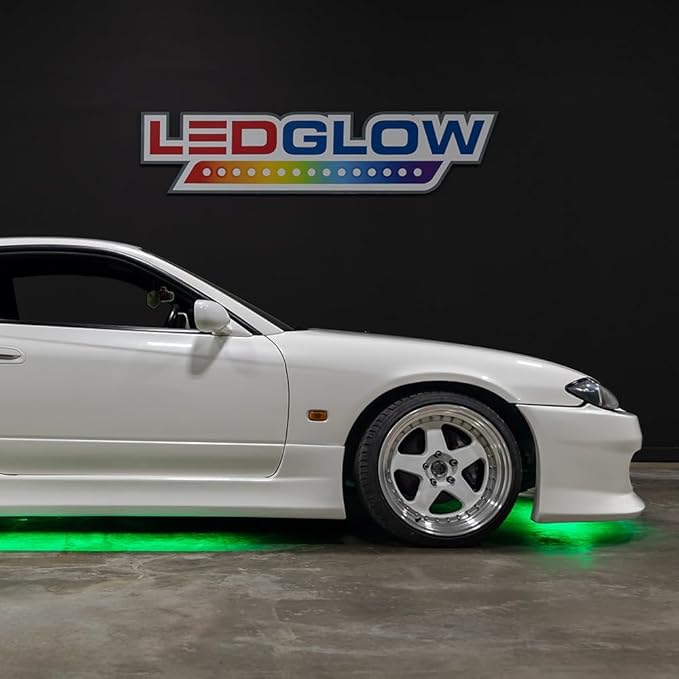 LEDGlow 4pc Green Flexible Car Slimline LED Underbody Underglow Accent Neon Lighting Kit - 4 Unique Patterns - Water Resistant, Low Profile Tubes - Includes Control Box & Remote
