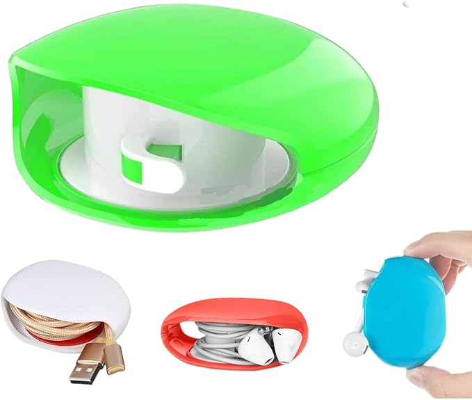 Automatic Cord reel for Phone Cords, Retractable Cable Management Charging Cord Organizer, Small Winder Case for USB Cable Headset Cord Charger Cable for Travel and Organization (GREEN)