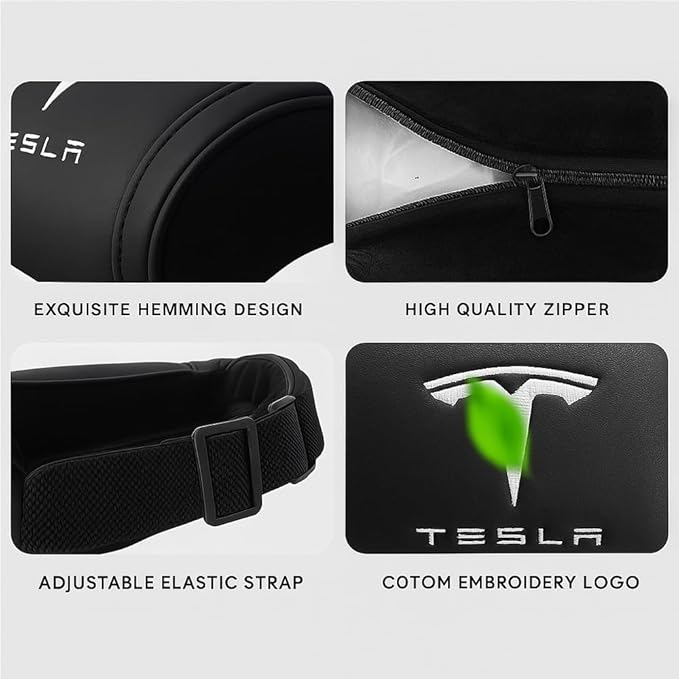 Car Headrest Neck Pillow Support Ergonomic, with Valve Stem Covers Accessory for Driving Seat Fatigue Relief Compatible with Model S X 3 Y & Cybertruck - 1 Piece
