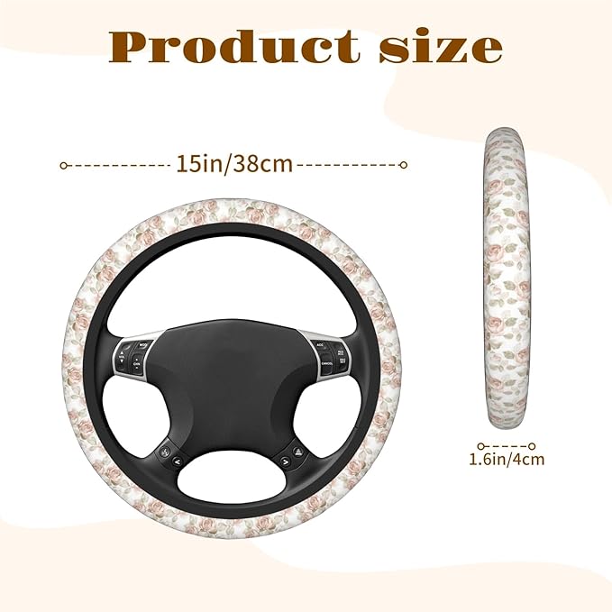 Steering Wheel Cover Accessories Neoprene Cover, Breathable Non-Slip Easy to Install Suitable for Women Men, 14.5-15.5 Inch for Car SUV Van Truck Universal - Pink Rose