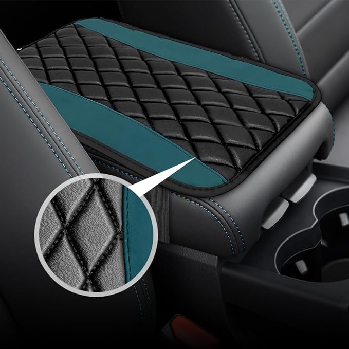 Car Center Console Cushion Pad, Arm Rest Covers, 12.6"×7.5" Leather Waterproof Auto Armrest Seat Box Protector, Auto Comfortable Center Console Cover Universal for Most Vehicles (Dark Green)