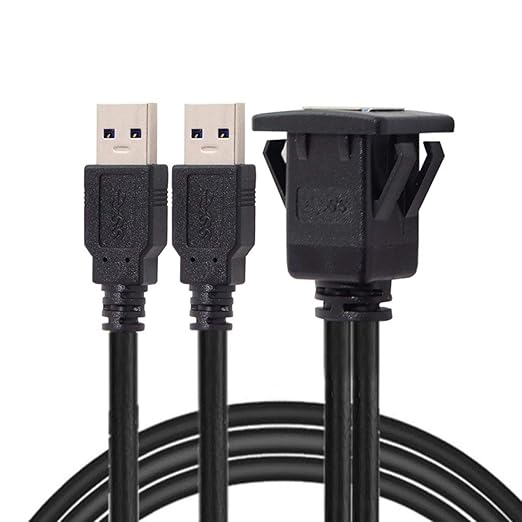 cablecc 1m Waterproof USB 3.0 Extension Latch Mount Car AUX Cable for Dashboard Panel (Dual USB 3.0)