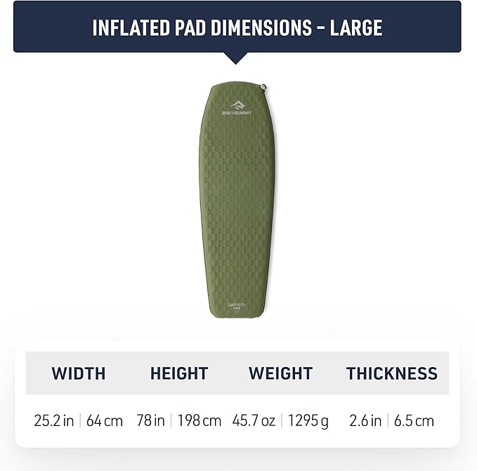 Sea to Summit Camp Plus Self-Inflating Foam Sleeping Mat for Camping - Tapered - Large (78 x 25.2 x 2.6 inches)