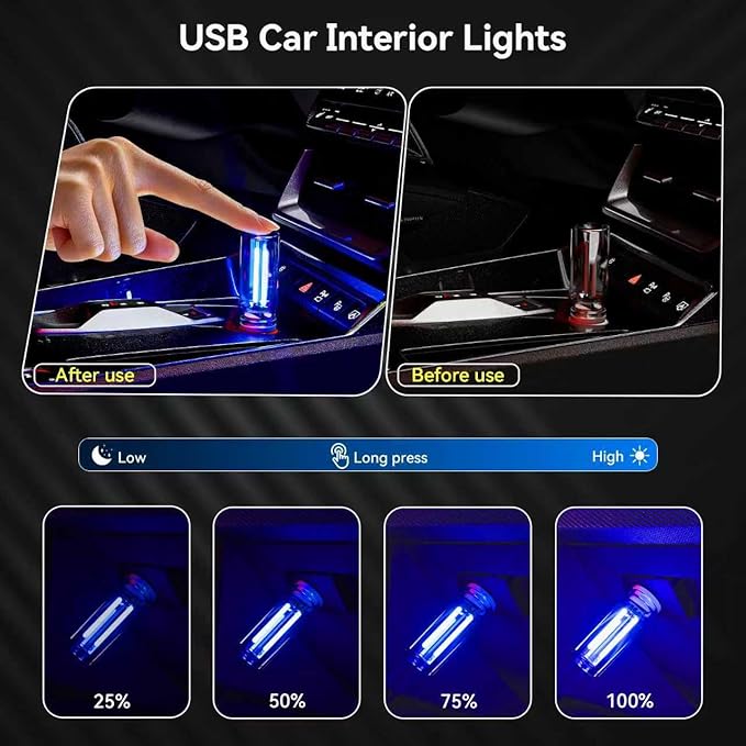 4 PCS USB Night Light, Touch Dimmable Mini USB LED Car Interior Ambient Lights, Portable Plug-in Glass Bottle Night Lamp for Car, Tent, Desk, Bedside(4RGB)