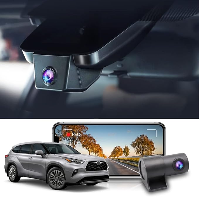 Fitcamx Front 4K+Rear 1080P Dash Cam Adapts for Toyota Highlander 2020-2026 & Hybrid (Gen4/UX70), Integrated OEM Look, Dual HD Video, WiFi & APP, Loop Recording, G-Sensor, Easy to Use, 128GB Card