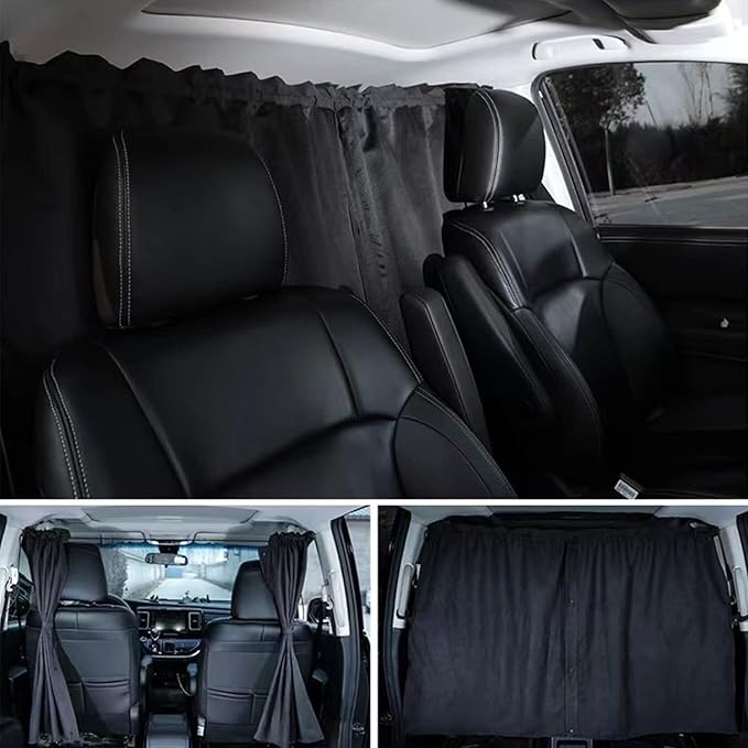 Car Divider Privacy Curtain, Blackout Suede Sun Shade Cover Front & Rear Seat Partition Space Divider Auto Van Truck Interior Accessories for Family Camping Baby Sleeping (Black, Large)