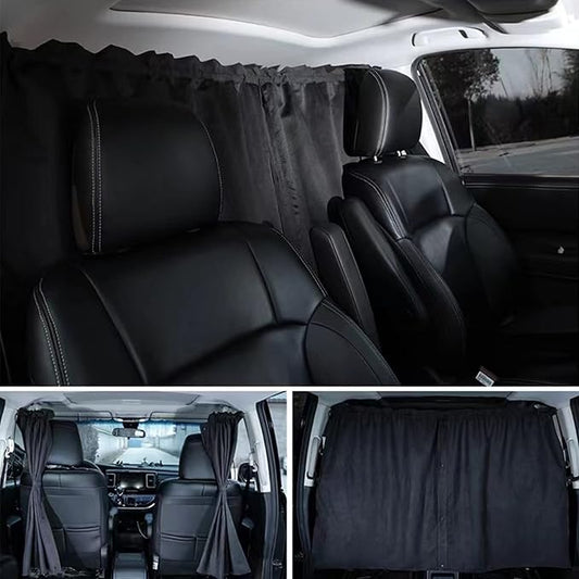 Car Divider Privacy Curtain, Blackout Suede Sun Shade Cover Front & Rear Seat Partition Space Divider Auto Van Truck Interior Accessories for Family Camping Baby Sleeping (Black, Large)
