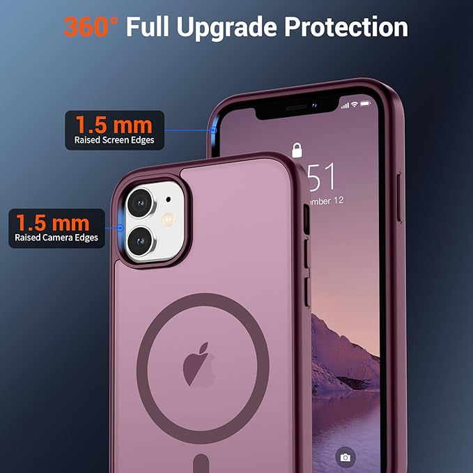 SUPFINE Magnetic for iPhone 12 Case/iPhone 12 Pro Case (Compatible with MagSafe)(Military Grade Drop Protection) Slim Translucent Matte Shockproof with Anti-Fingerprint Phone Case,Wine Red