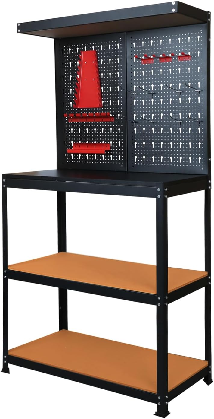 Prostormer Workbench, 31.5 inch Multipurpose Garage Work Bench Table with Peg Board Hook Kit for Home, Garage, and DIY Projects