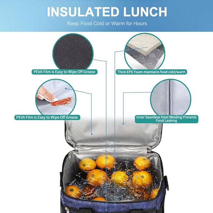 iknoe Insulated Lunch Bag, Foldable 8.5L Cooler Bag for Men & Women, Leakproof Thermal Design, Great for Office, Picnic, Travel, Lunch Box, Galaxy