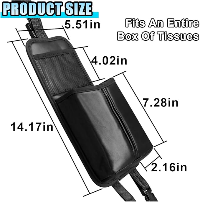 2-in-1 Tissue Holder Car Seat Storage Hanging Bag- Multi-Function Water Bottle Holder Bag Car Seat Side Organizer for Phone & Drink- Large Cup Holder Auto Stuff Holder with Mesh Pocket for Cars(Black)