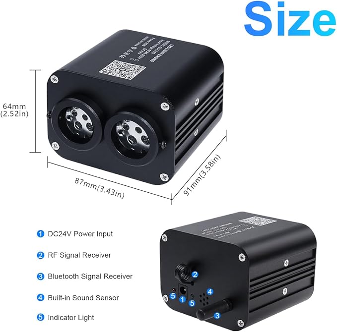 AMKI Dual Color 20W Twinkle Sound Mode RGBW Dual Port Light Source Engine Driver Remote/APP Control Starlight Box Motor for Fiber Optic Star Ceiling Light Kit