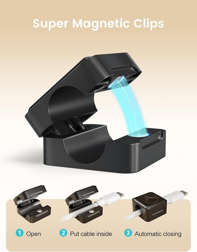 Magnetic Cord Organizer, 8 Pack Adhesive Charging Cable Clips Holder for Nightstand, Easy Secure Cord Keeper Cable Clips Wire Management for Phone, Home, Office, Desk| Universal Fit| Strong Magnet