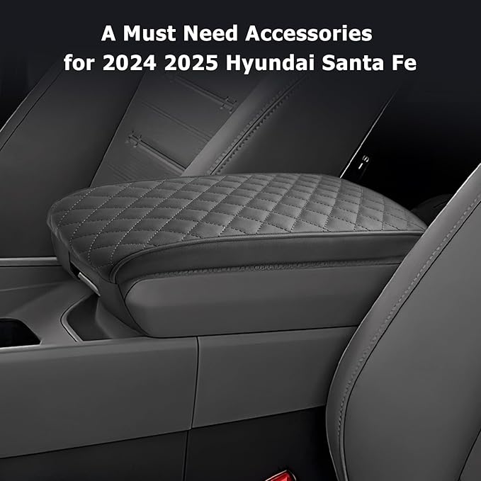 Center Console Cover Compatible with 2024 2025 2026 Hyundai Santa Fe Accessories Santa Fe Armrest Cover 2025 2026 Santa Fe SE/SEL/XRT/Limited/Calligraphy Armrest Console Cover Soft Leather (Black)