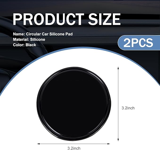 Dashboard Anti-skid Mat, Silicone Gel Mini Round Multifunctional Storage Mat for Mobile Phone Keys Glasses, Self-adhesive and Cleanable Dash Pad, for Most Cars Home (Black)