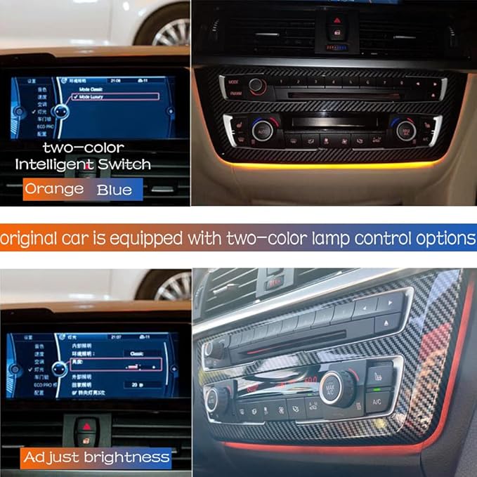 Car Inner Air Condition A/C Panel LED Lighting Ambient Light Trim Accessories For BMW 3 4 Series 3GT F30 F36 M3 M4 Center Control Two-color Atmosphere Lamp Panel Replacement Cover (Carbon fiber color)