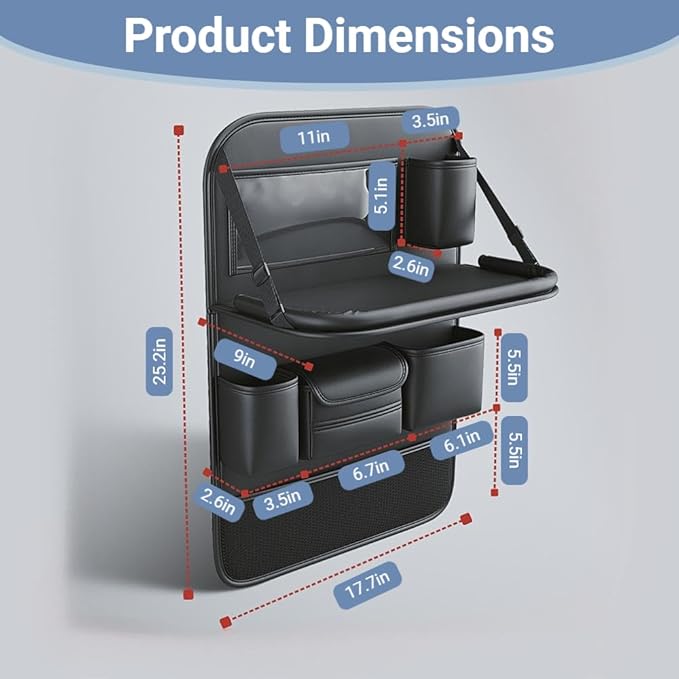 2 Pack Leather Car Backseat Organizer with Foldable Table Tray, Car Seat Back Protector Kick Mats with Tablet Holder, Travel Accessories Storage Organizer