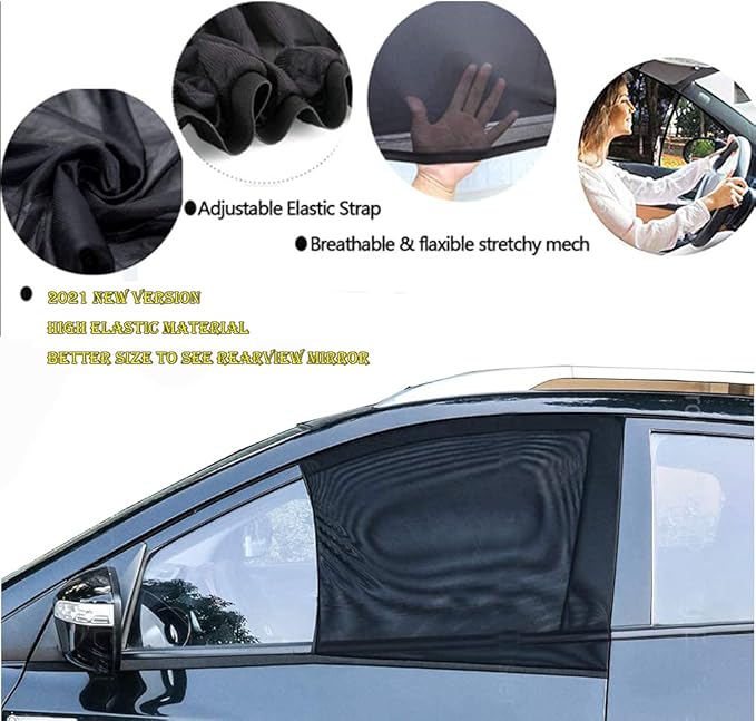 Car Front Window Sun Shade - 2 Pack Breathable Mesh Side Window Shade Sunshade UV Protection for Driver Family Pet on Front seat, Curtain with Two Holes to See Rearview Mirror, Size M