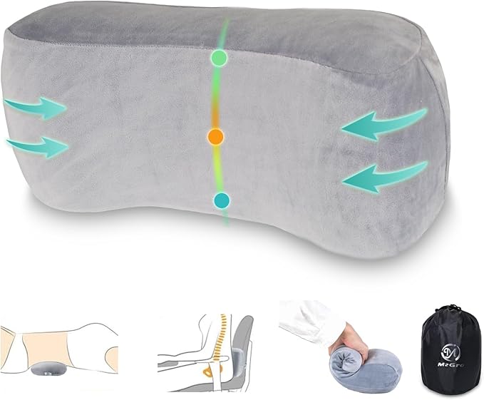 Back Lumbar Support Cushion for Office Chair - Soft Memory Foam Back Pillow for Back Pain - Bolster Cushion for Long Sitting, Driving, Travel, Bed - Versatile Pillow (Grey)
