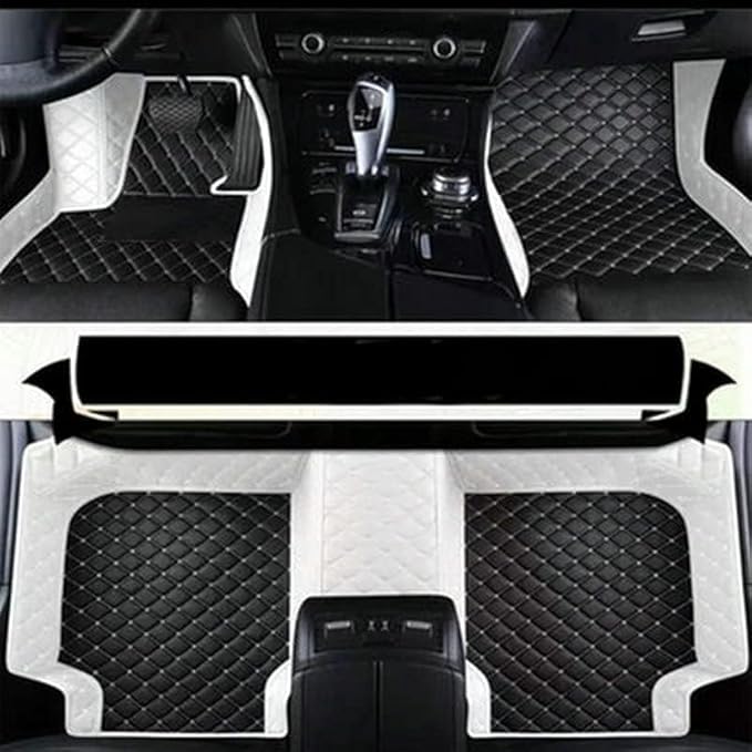 Custom Car Floor Mat Compatible with 97% Car Models Luxury Leather All Weather Waterproof Anti-Skid Full Coverage Car Mats (White with Black)
