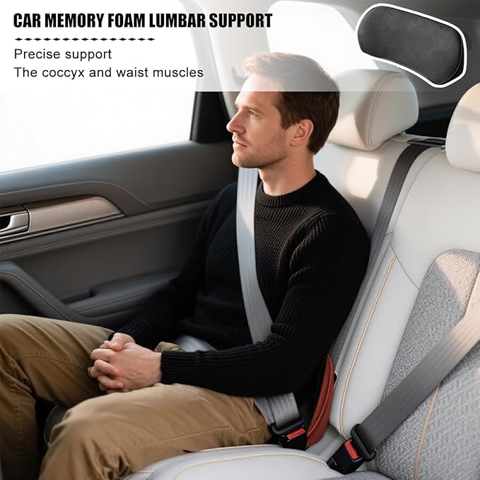 Car Lumbar Support Pillow, Memory Foam Vehicle Seat Lower Back Support Cushion for Back Pain Relief & Sciatica, Comfortable Auto Driver Seat Pad, Universal for Vehicles (Black)