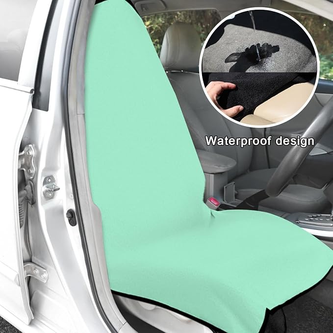 Car Towel Seat Cover, Waterproof Sweating Non-Slip Premium Soft Towel Carseat Protector, Universal Machine Washable Car Truck SUV Front Seat Cover for Gym Workout Beach Hiking (Mint Green)