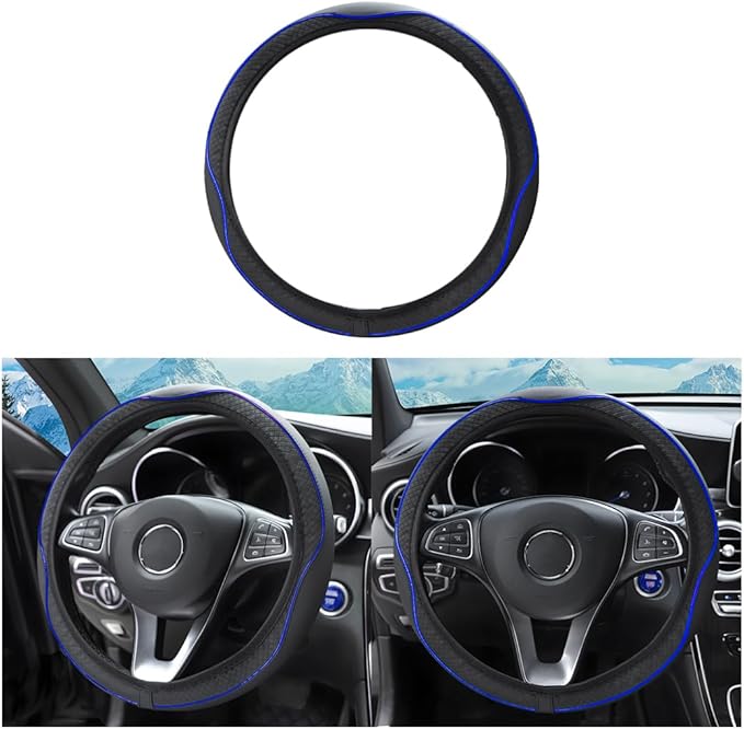 zipelo 14.5"-15" Car Steering Wheel Cover, Auto Interior Wheel Protector with Durable Soft Breathable Anti-Slip Linging Leather, Universal for Vehicles Trucks SUVs Accessories for Women (Style7-Blue)