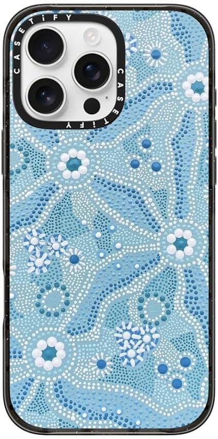 CASETiFY Impact iPhone 16 Pro Max Case [Slim/Compatible with Magsafe / 8.2 ft. 4X Military Grade Drop Protection] - Nadyung (Water) - Aboriginal Art - Clear Black