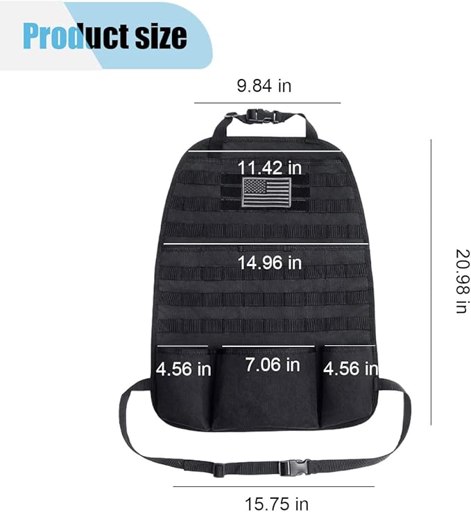 Car Seat Back Organizer, Car Seat Cover Protector, Backseat Hanging Car Seat Storage Bag, Tactical Backseat Organizer Panel, Multipurpose Car Travel Accessories for Most Vehicles (Black, 2PCS)