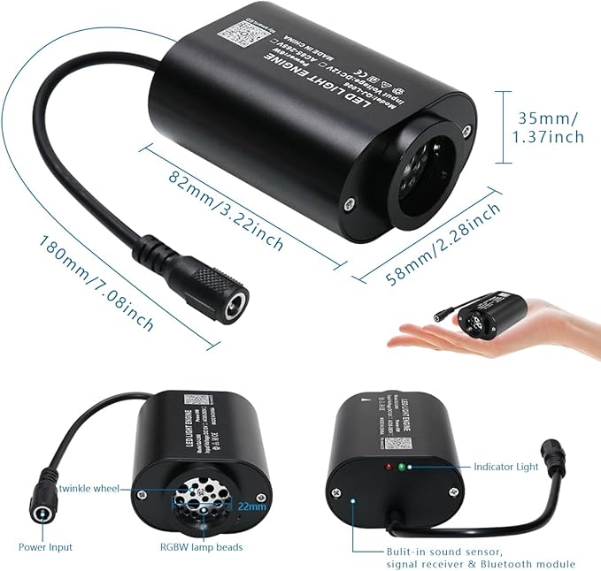 AKEPO Mini Size 6W Twinkle Fiber Optic Light Engine Only, RGBW Bluetooth APP Control + Music Sync + 28-Key Remote Control for Car Home Star Headliner