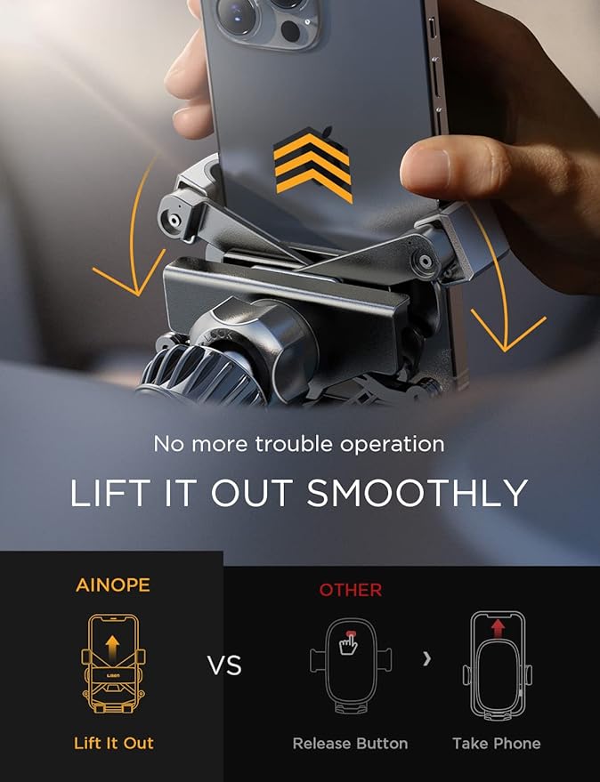 AINOPE Car Phone Holder Mount Vent 2025 Gravity Air Vent Phone Holders for Your Car for iPhone 16 Pro Max with Vent Clip Hand Free Cell Phone Car Mount Holder for iPhone 15 Plus Samsung Silver