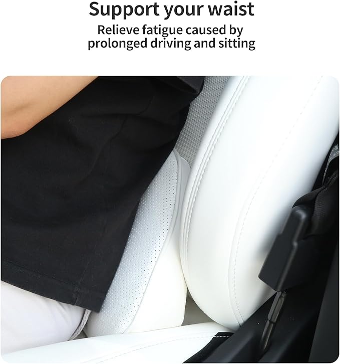 Lumbar Support Pillow for Car Seat, Office Chair Nappa Leather Memory Foam Lower Back Cushion for Back Pain Relief Improve Posture, Ergonomic Back Rest for Gaming Chair, White, 1PC
