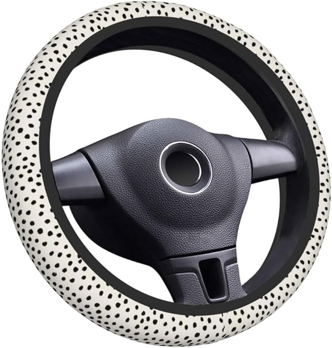 Elastic Steering Wheel Cover Car Accessories Cute Universal 15 Inch Absorbing Sweat Non-Slip Breathable for Man Woman - Cute Black Polka Dot