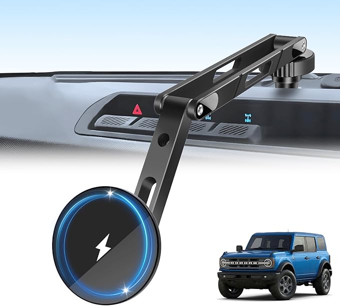 Wireless Charging Phone Mount for Ford Bronco 2021-2026 2/4 Door, Aluminum Alloy Phone Holder, Magnetic Wireless Charger for Ford Bronco, for Ford Bronco Accessories with C-C Cable